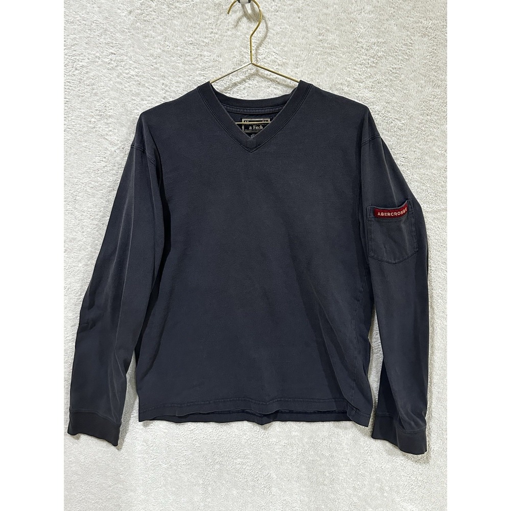 Vintage Abercrombie & Fitch‎ Shirt Adult Large Dark Gray Logo V Neck 90s Mens